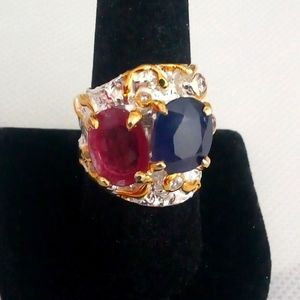 Gorgeous lushious big natural African ruby and sapphire cocktail band. Size 9 💎